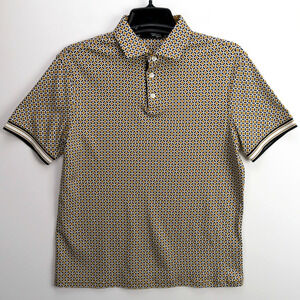 Murano Mens Medium Polo Slim Fit Gold Black Geometric Cotton Shirt Liquid Luxury